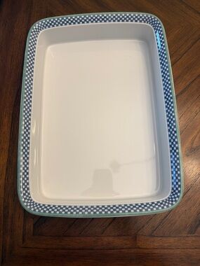 Villeroy & Boch Switch 3 White Lasagna Dish with Blue Checkered and Teal Rim